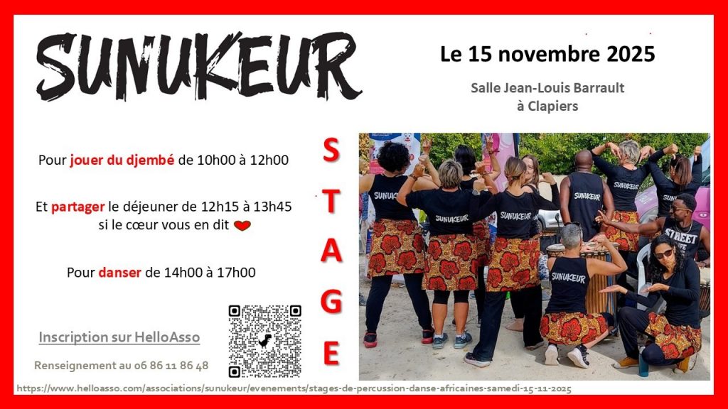 Stage de djembé et de danse avec Sunu Keur